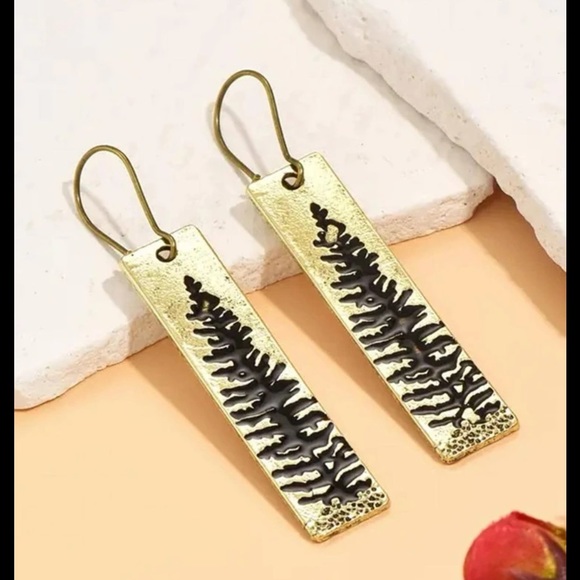 Gold Pine Tree Dangle Earrings - Picture 2 of 5